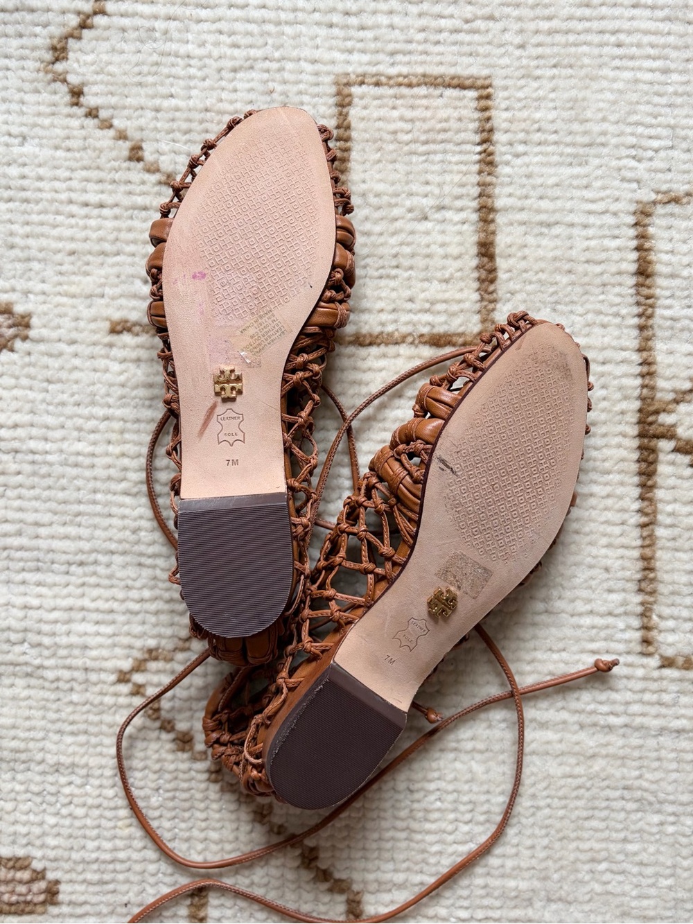 Tory Burch NEW Helena 15mm mesh Lace Napa Leather Flat Ambra 7 - Picture 6 of 7